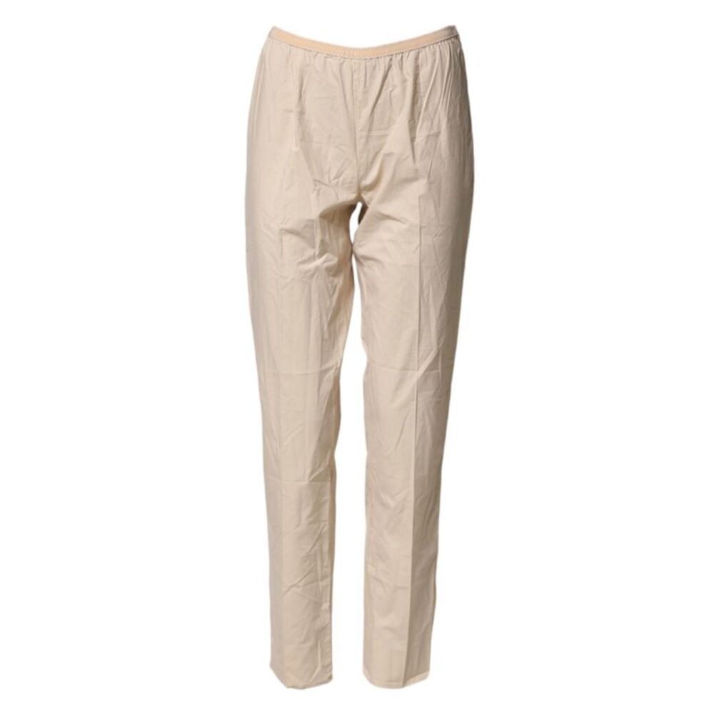 QL2 Beige Cotton High Waist Straight Chino Trouser Women's Pants